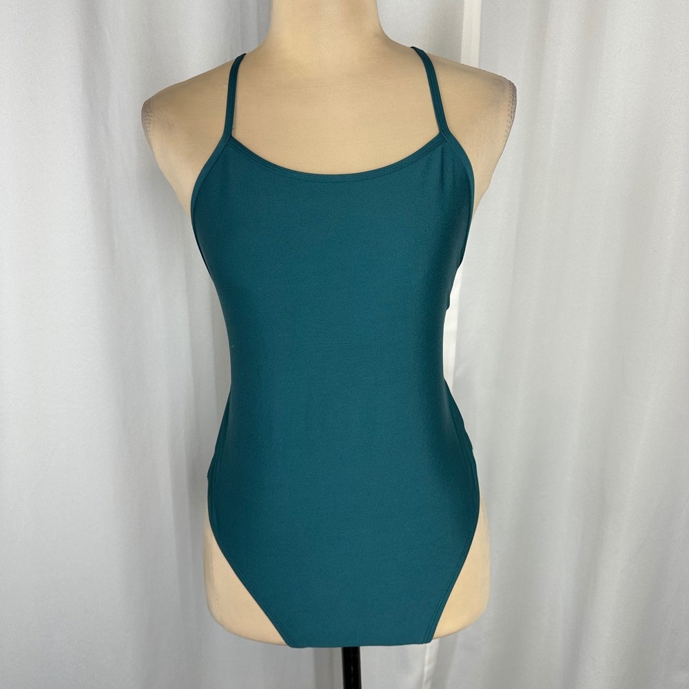 JOLYN Alyssa One Piece Swimsuit Size 34 US 8/10 Teal Open Back Athletic - Picture 2 of 12
